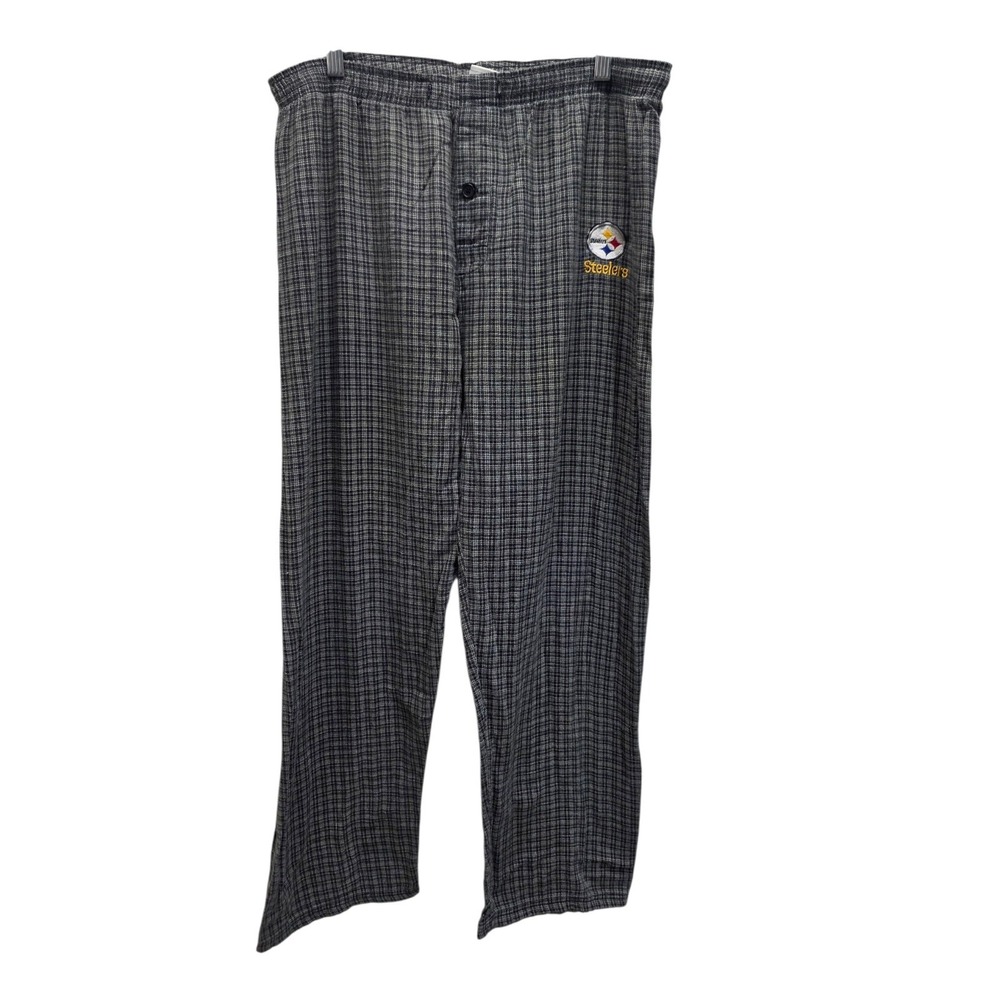 NFL Team Apparel Pittsburgh Steelers Pajama Pants Mens Large Gray Plaid Flannel